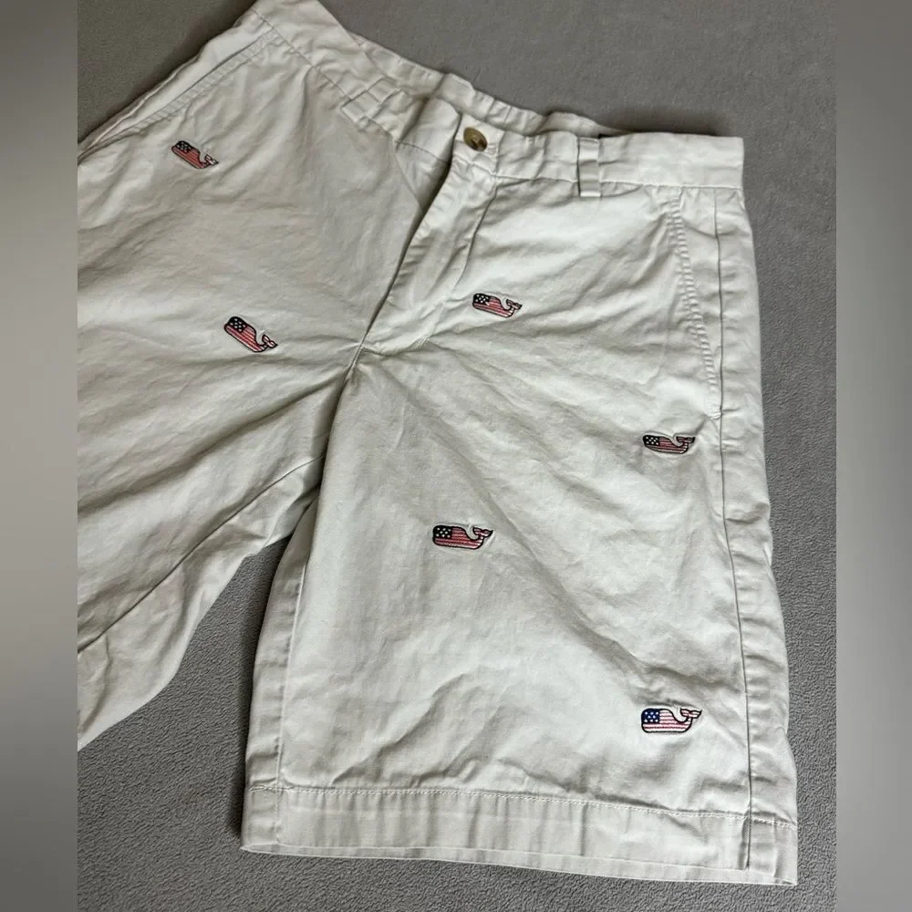 Vineyard Vines Men’s Khaki Flag Whale FOJ Club Shorts size 30